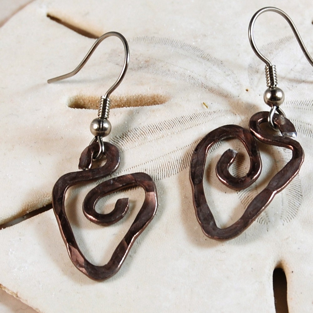 Gunmetal Heart Aluminum Earrings, Hammered, Sterling Silver Earwires