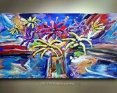 Original Abstract Art Landscape Flower painting great color 40x24 Modern Contemporary acrylic Painting by OTO