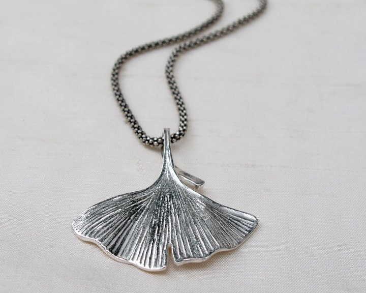 Ginkgo Leaf Pendant  Sterling Silver
