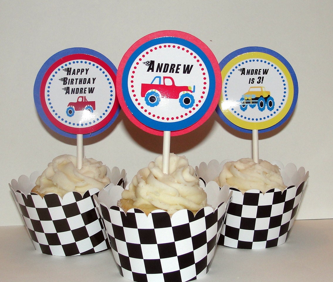 Personalized Monster Truck Cupcake Kit for Boys birthday party