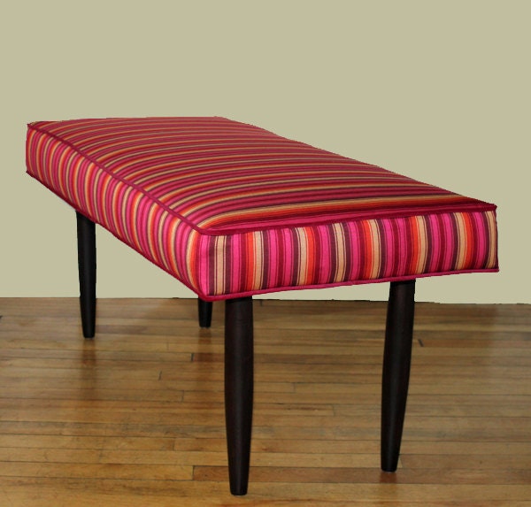 SALE  Fuchsia Decorator Stripe Vintage Modern Bench Seat