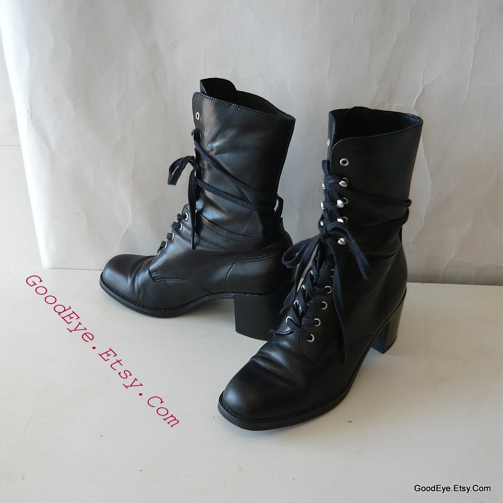Grunge Granny Ankle Boots 8 Eur 38.5 UK 5.5  Leather Laceup VICTORIANA  Black Nine West