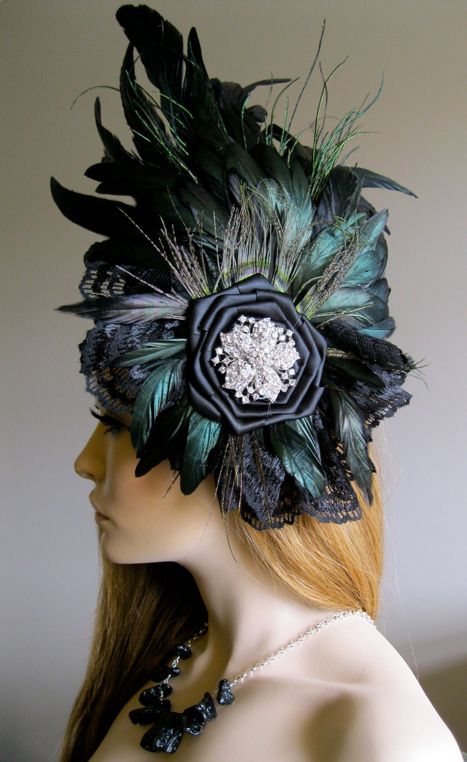 On Reserved Midnight Raven: Extra Large Couture Hair Fascinator