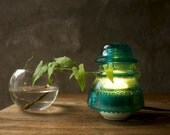 Glass Lamp Wedding Lighting Bedside Lamp - Vintage Teal Glass Telegraph Insulator Steampunk Lamp