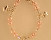 Pink Pearls and Clear Crystals with Puffy Hearts baby bracelet (BPP)