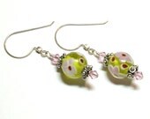 Floral Earrings Olive Green and Pink