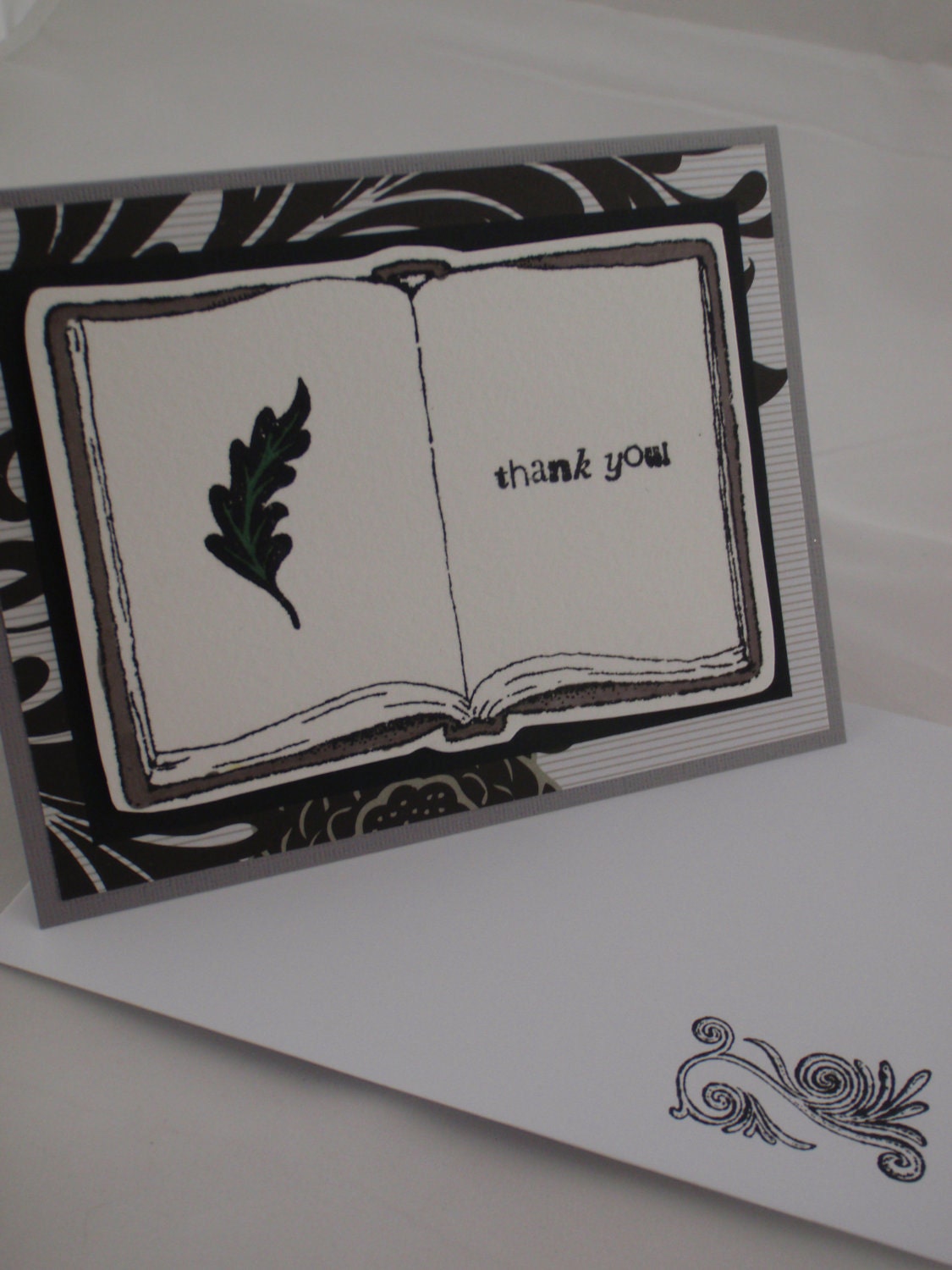 Handmade Classic Leaf Book, Black and White Thank You Card