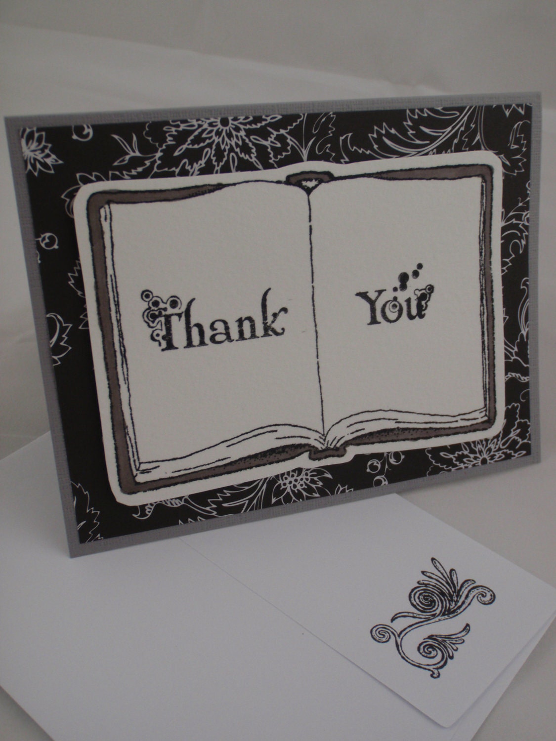 Classic Black and White Book Look Handmade Thank You Greeting Card