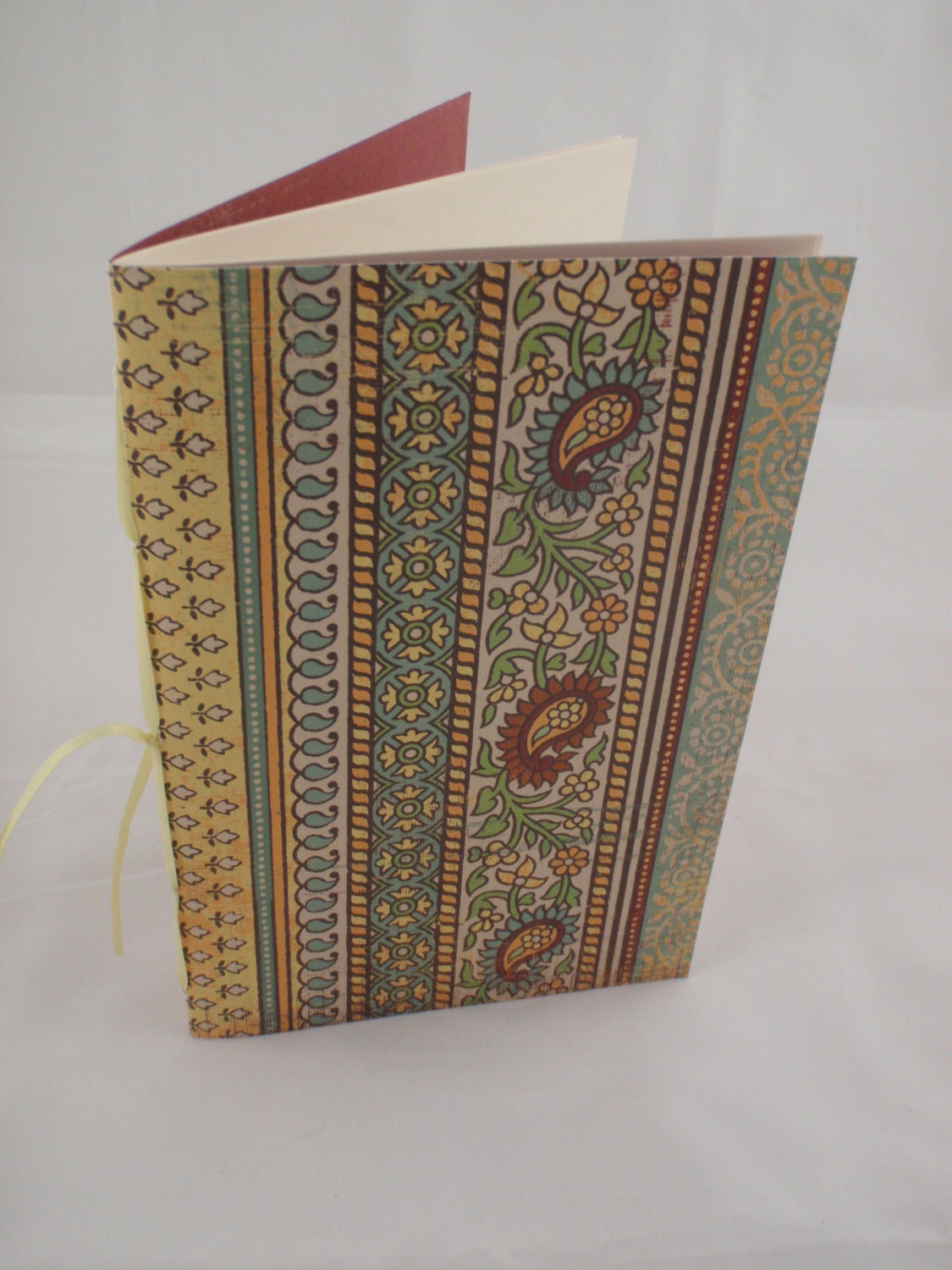 Old World Style Pamphlet Stitched Sketchbook or Journal with Yellow Ribbon