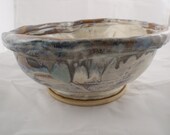 Large Nature Vessel Style Ceramic Sink in Ivory, Brown, and Grey Blue