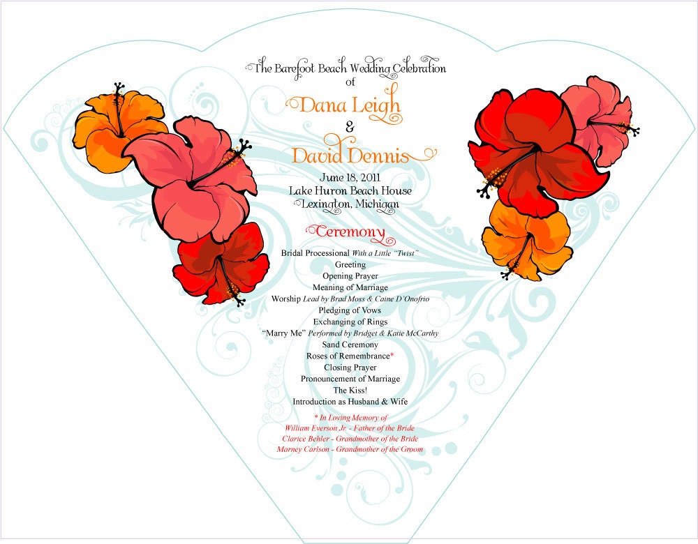 SET OF 25 Tropical Hawaiian Island Hibiscus Design Wedding Fan custom colors available