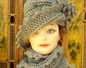 Womens Crochet Hat - Crochet Winter Hat With Infinity Scarf in Gray Made of Soft Acrylic Yarn Can Customize For Plus Size