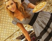 Women's Gingham Capsleeve Dress Black and White--------------custom size and color