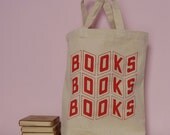 Canvas shopper tote bag - Book Lover - screenprinted in red