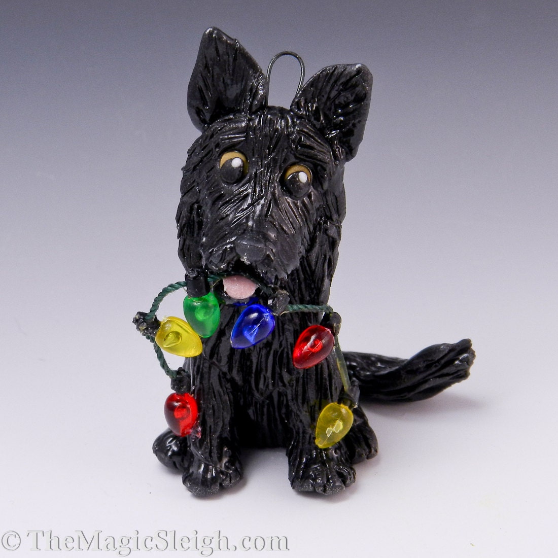 Belgian Shepherd Ornament with Christmas Lights Porcelain