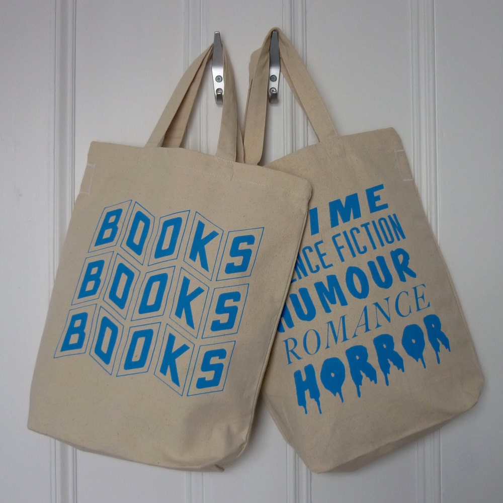 Canvas shopper tote bag - Book Lover - screenprinted in sky