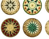 Mariner's Rose Compass color digital collage sheet 2 inch circle two 50mm for badge pinback button props