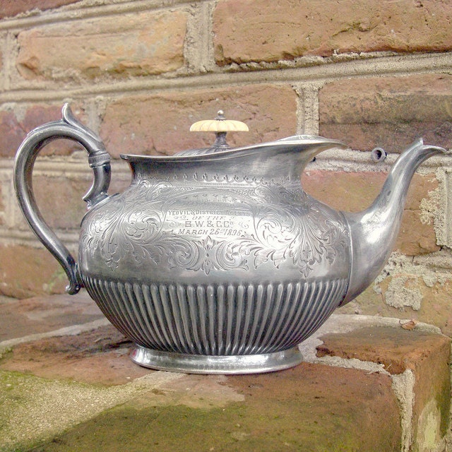 Antique 1896 Victorian Silver Trophy Teapot