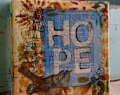 6x6 mixed media canvas with resist, entitled, "hope"