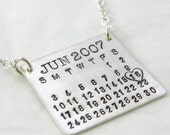 Mark Your Calendar Necklace -- hand stamped personalized sterling silver necklace TOP HANG