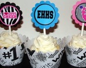 Cheerleading Double Sided Cupcake Toppers Personalized with School Name
