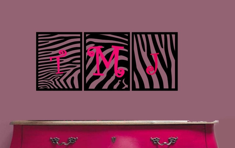 Zebra pattern personalized initials Monogram Vinyl Wall letters Decal