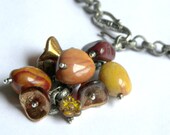 Moukaite Yellow Mustard Burgundy Wine Jasper and Czech Wildflowers Chain Pendant Necklace
