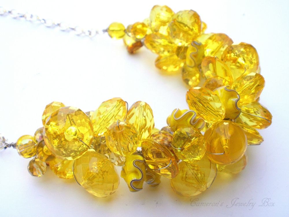 Chunky Yellow Necklace, Yellow Beaded Wire Crochet, Bridal Statement Necklace, Spring Wedding Jewelry