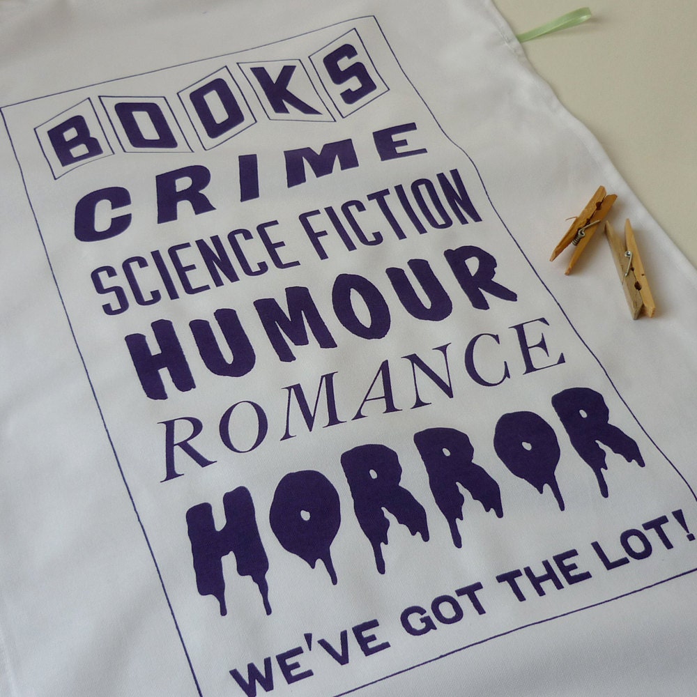 Tea towel - Book Lover - screen-printed in plum