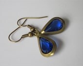 Sapphire Blue Glass Earrings, Vintage Teardrop