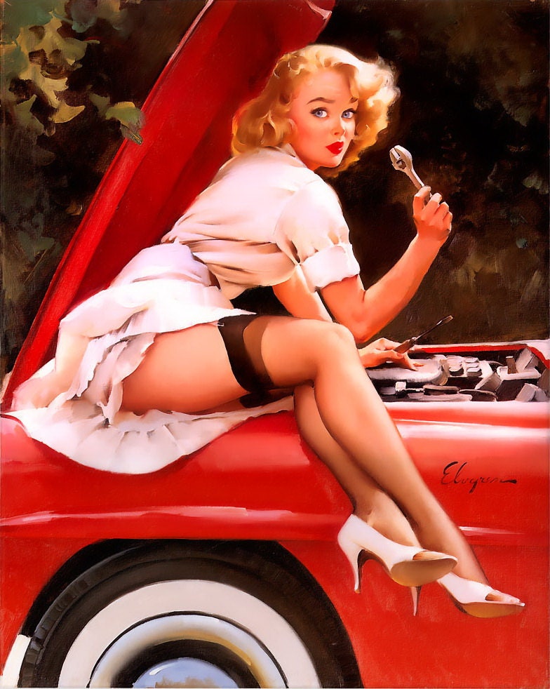 Free US shipping Handprinted Cotton Art Reproduction Applique Vintage Sexy Pin-up Girl Gil Elvgren, "Help wanted-pretty perplexed" , 1960