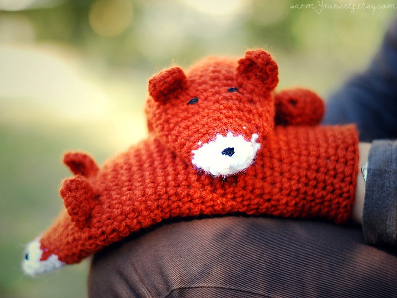Gift FOR KIDS Fox MITTENS Gloves Children Toddler Wool Crochet Autumn Fall Winter Cold Days Cozy Ginger Red