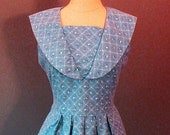 60s dress / blue frock / cotton day dress / sailor collar dress