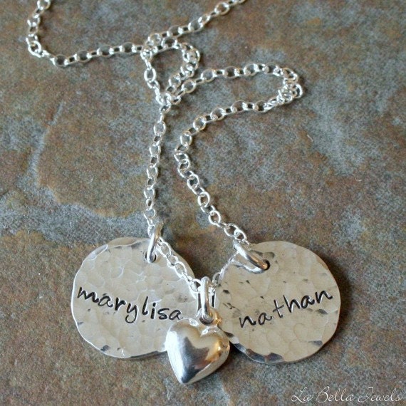 Personalized Rustic Petite Names Duo Hand Stamped Two Disc Mommy Necklace