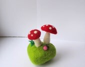SALE Needle felted Fairy Heart Island with toadstools and acorn