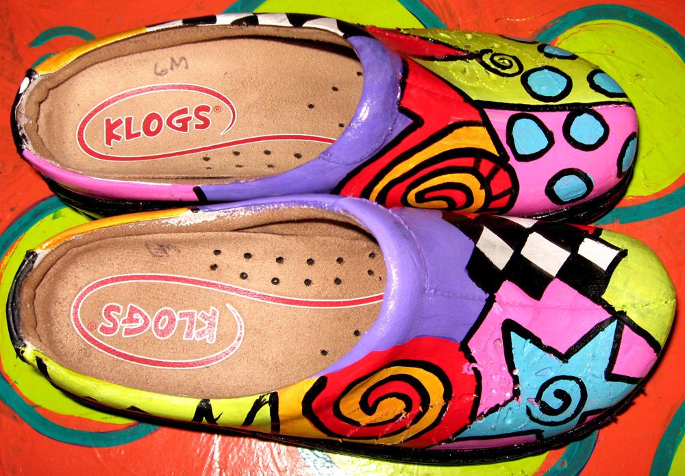 Hand painted leather Klog Shoe size 7