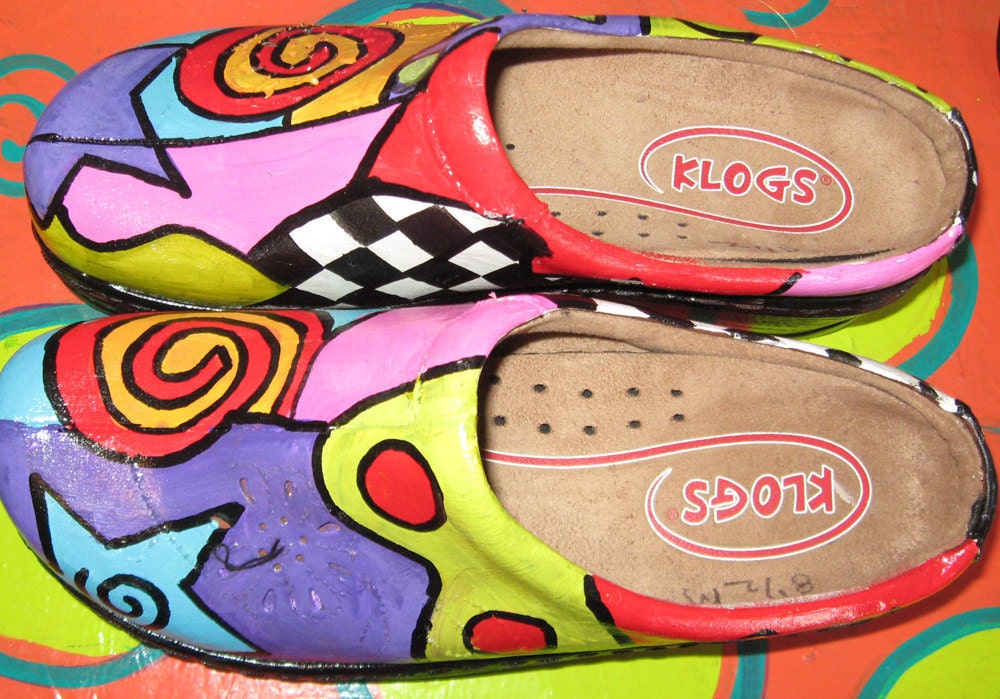Hand painted leather Klog Shoe size 81/2