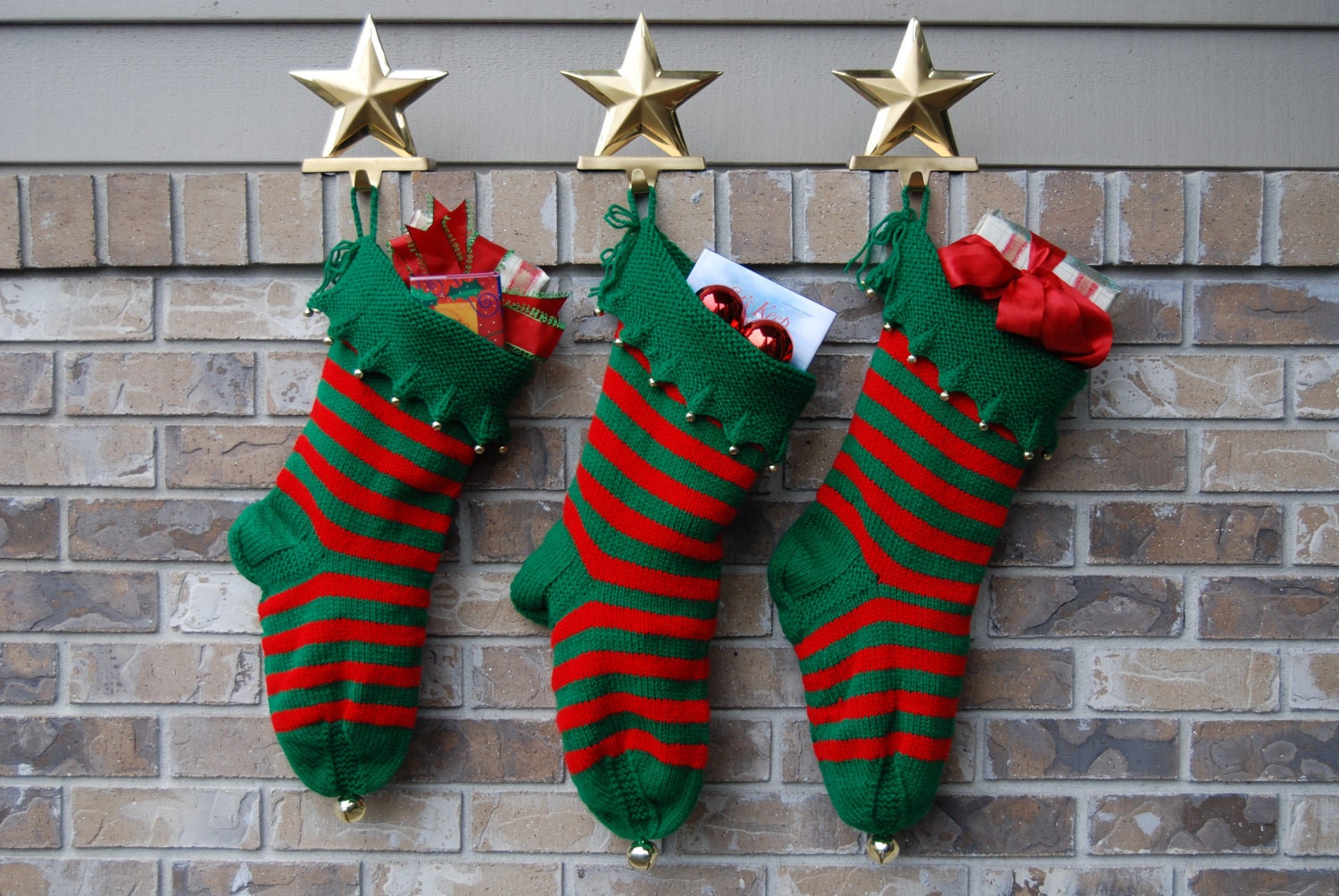 Christmas Stocking - 1 hand knit striped