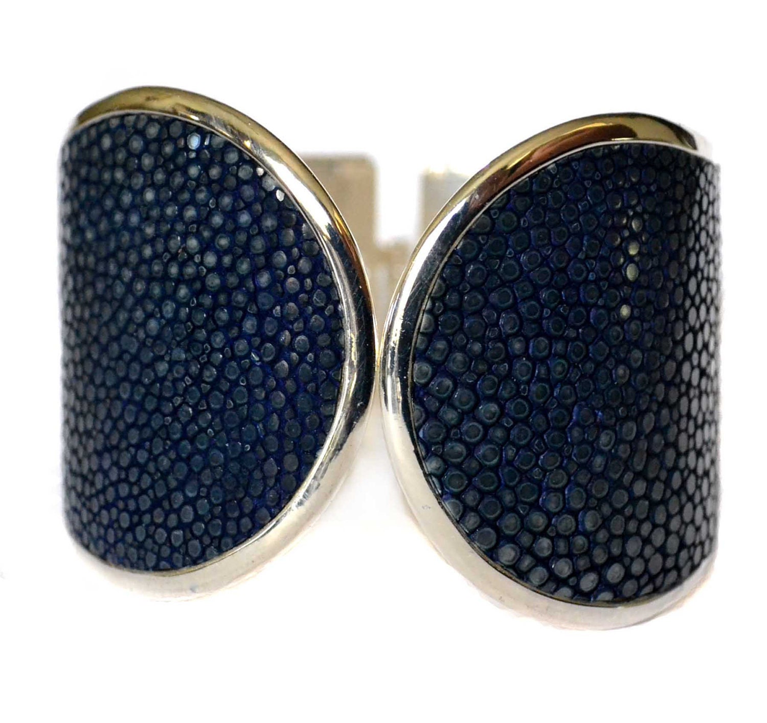 Dark Blue Polished Stingray Silver Cuff Bracelet- by UNEARTHED