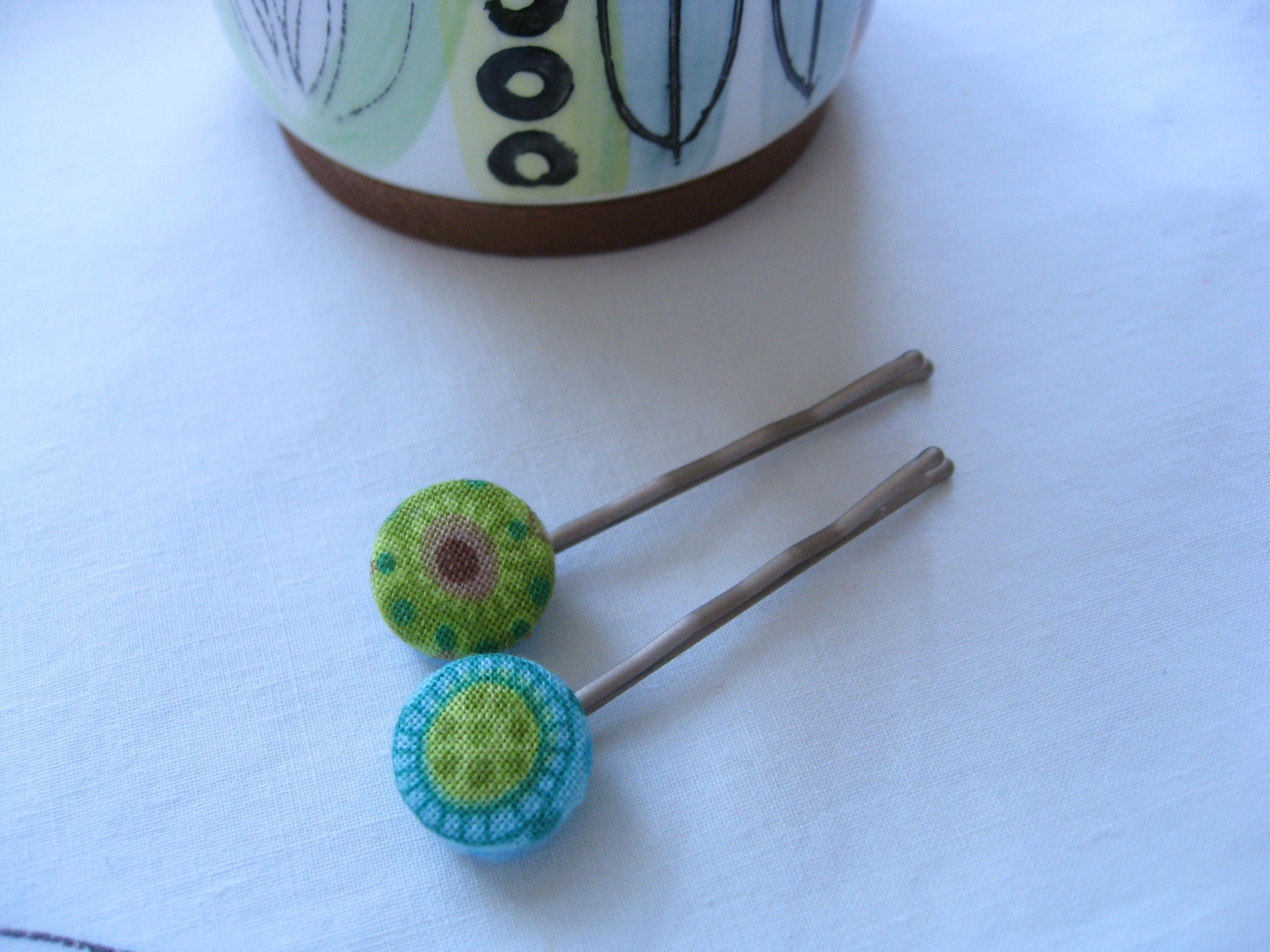 Handmade  Fabric Button Hair Clips - for blondes