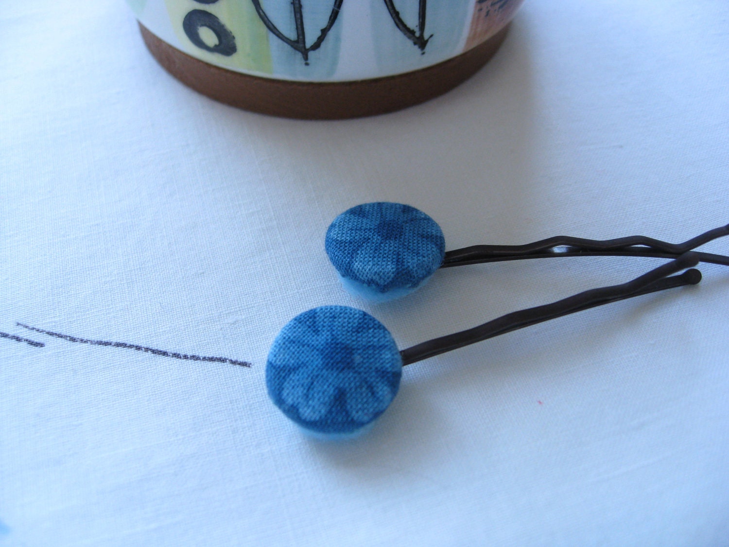 Handmade  Fabric Button Hair Clips