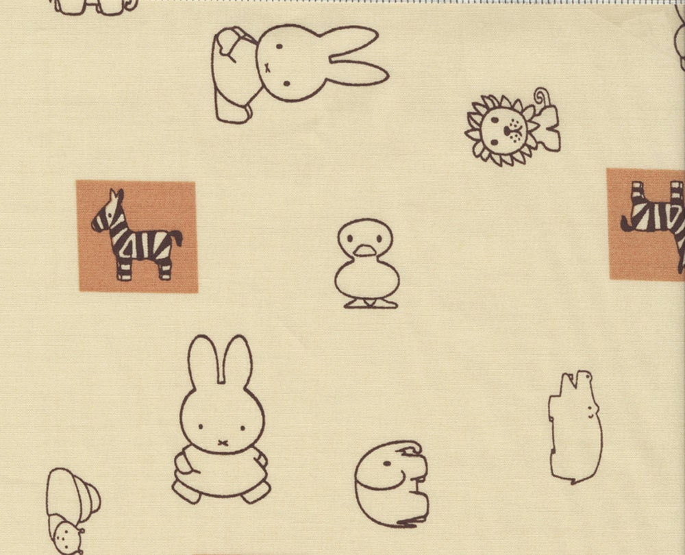 Japanese Fabric: Miffy and Friends on Tan  - Kawaii  Half Yard