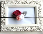Felt Flower Trio Headband - A Bouquet of Hot Pink, White and Light Pink  flowers with Pearl and Feather Accent