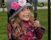 Girls Crochet  Cloche Beanie Winter Hat - Black Grey Pink - Baby Toddler Children Sizes Available