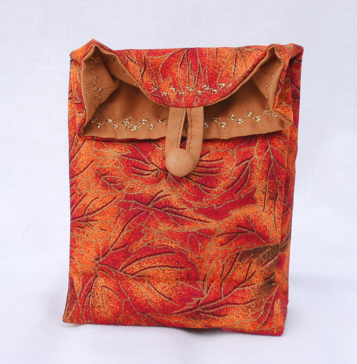 Orange Green Gold Fall Leaves Cotton GiftAgain Mini Fabric Gift Bag