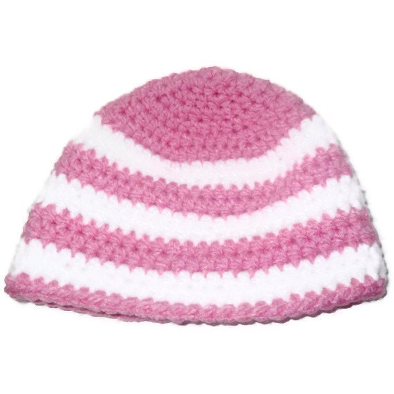 Soft Pink and White Crochet Beanie