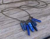 Father Sky - Blue Lapiz Lazuli Cluster of 7 stones, Fringe Necklace, Stone Temples Collection