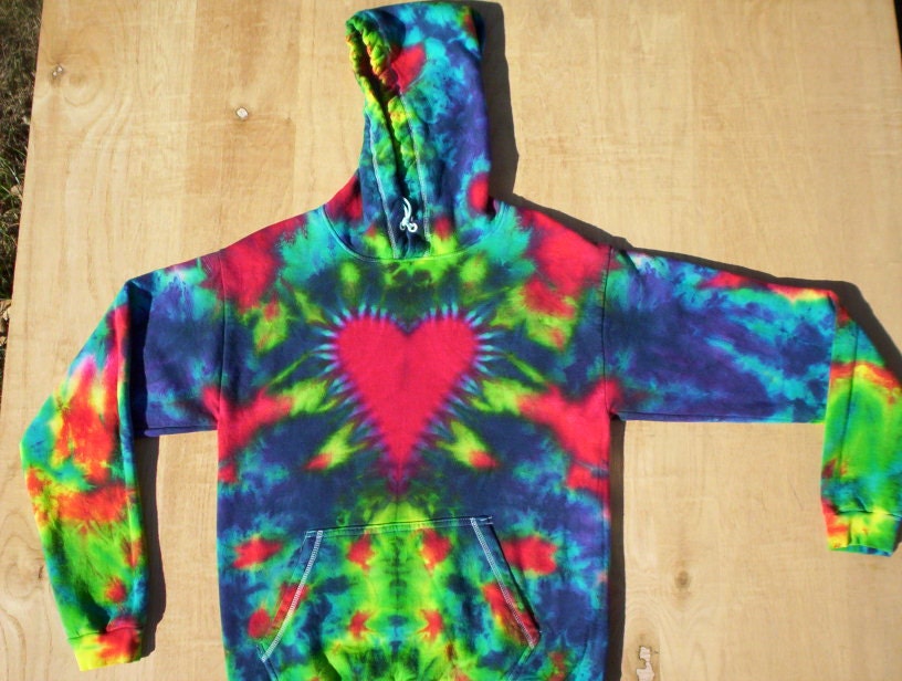 Tie Dye Heart Hoodie Youth Large