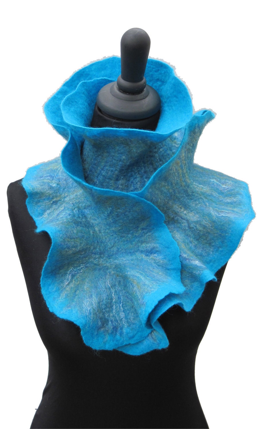 Flamenco Felted  Scarf - Bright Turquoise - reversible