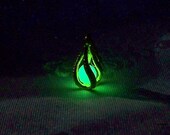 Golden Mermaid - Neon Green- 24K Gold Plated Glow in the Dark Pendant with Glowing Essence of the Sea - 24k